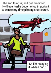Dev imagines herself in the captain’s chair, dreaming of biplanes.
